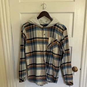 Carhartt Blue and Brown Plaid Hooded Shirt